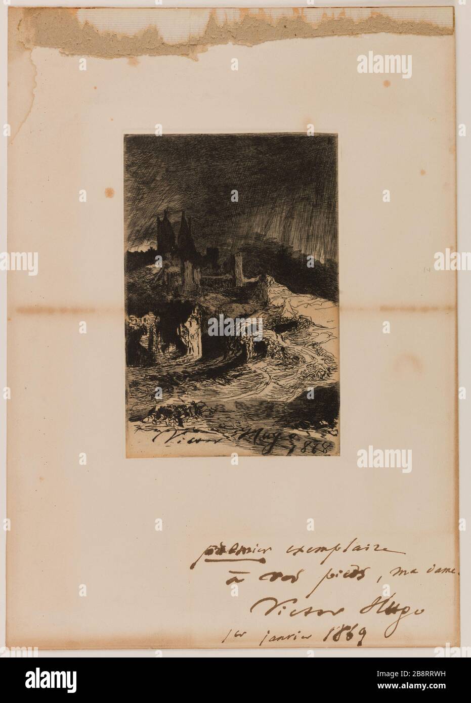 Lightyear Charles-Jean-Louis Courtry (1848-1897) (d'après Victor Hugo). "L'Éclair". Eau-forte. Im Jahre 1868. Paris, Maison de Victor Hugo. Stockfoto
