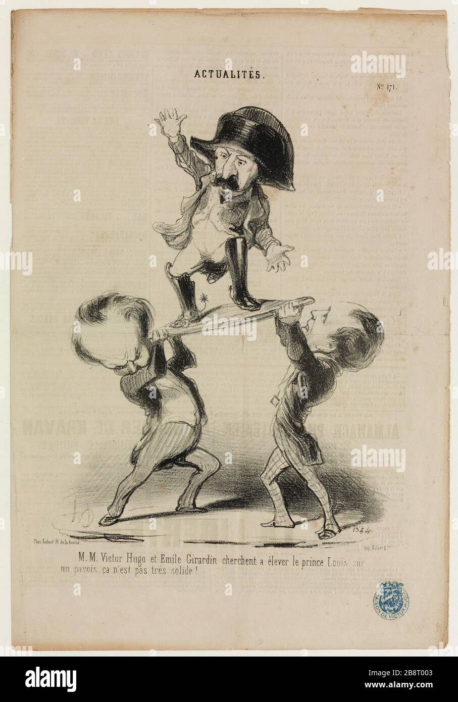 Neuigkeiten. 171. M. Victor Hugo und Emile Gurardin, die Prinz Louis auf einem Schild erheben wollen, ist nicht sehr stark! Stockfoto