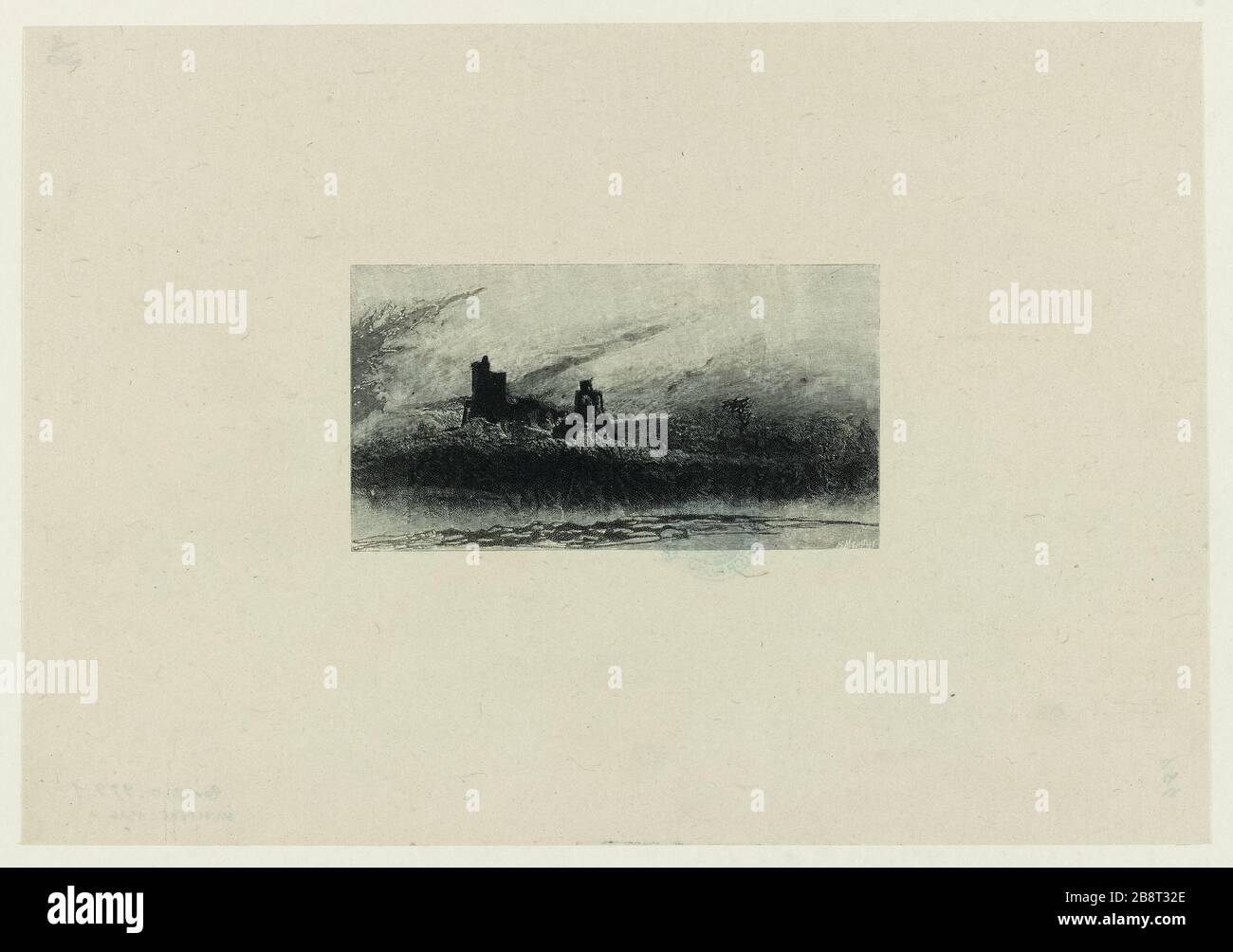 Frankreich und Belgien: Ruinen auf einem Hügel am Wasser Stockfoto