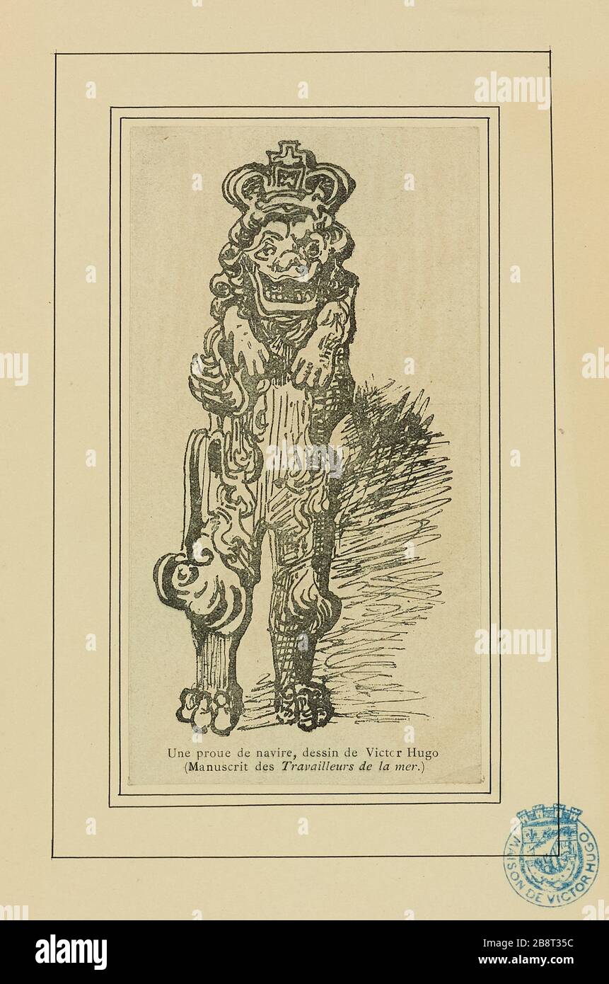 Ein Schiffsbogen, gezeichnet von Victor Hugo (Handschriftarbeiter des Meeres). Stockfoto
