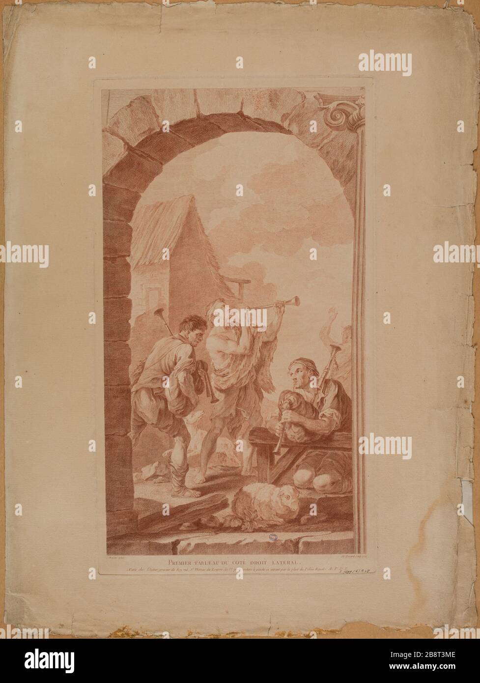 Erster Tisch Rechts Etienne Fessard (1714-77). Premier tableau du côté droit latéral. Eau-forte tirée en sanguine. Paris, musée Carnavalet. Stockfoto