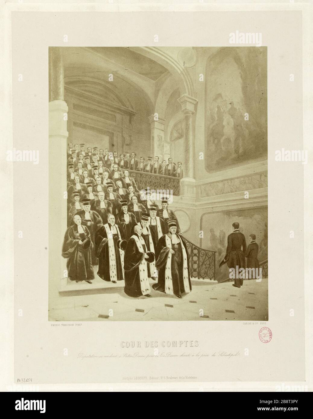 Rechnungshof, Deputation beim Besuch von Notre Dame für Deum gesungen in der Entscheidung Sewastopol E. Carjat. "Cour des comptes. Députation se rendant à Notre-Dame pour le Deum chanté à la pry de Sébastopol'. Paris, musée Carnavalet. Stockfoto