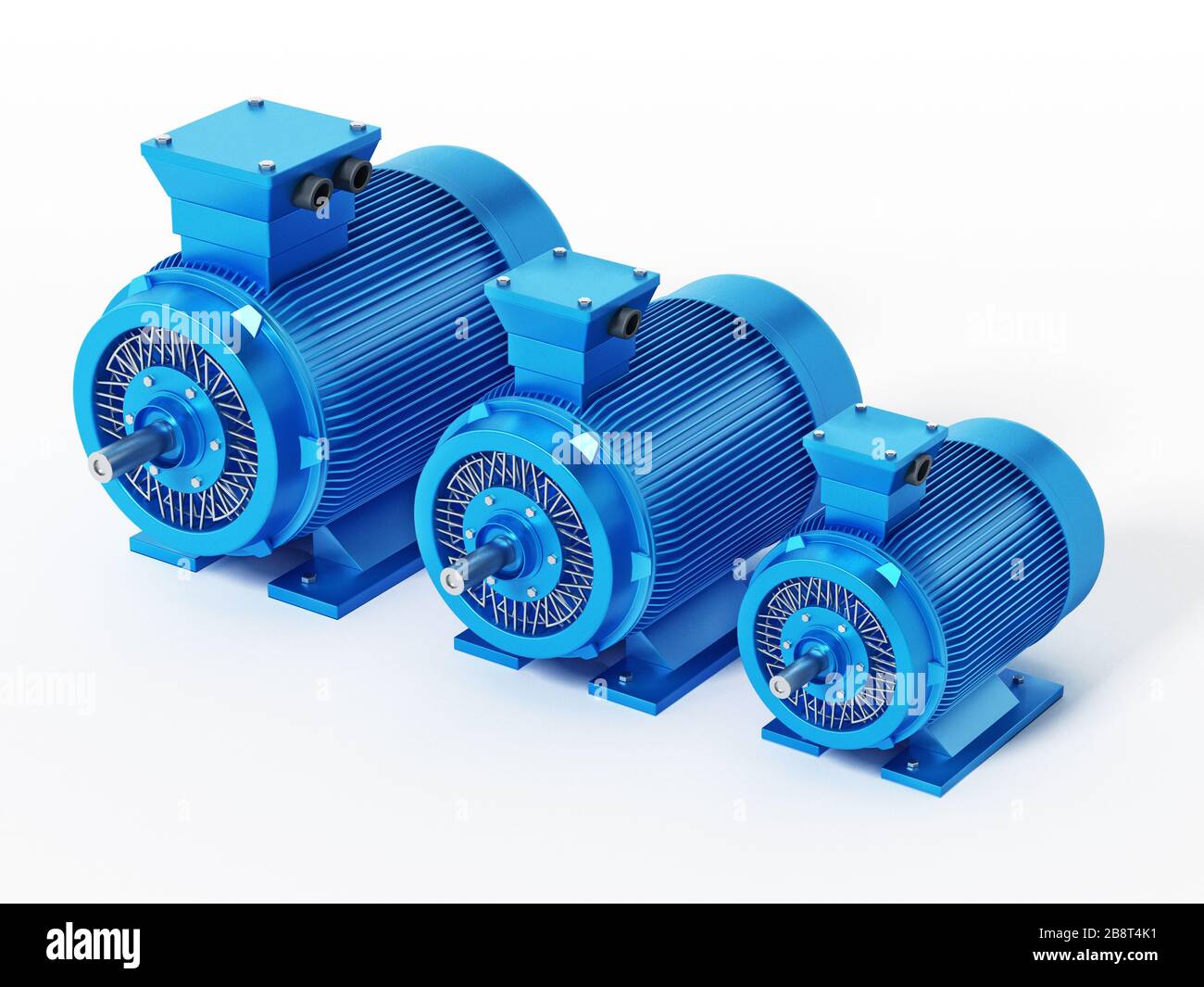 Elektromotoren isoliert auf weißem Hintergrund. 3D-Abbildung. Stockfoto