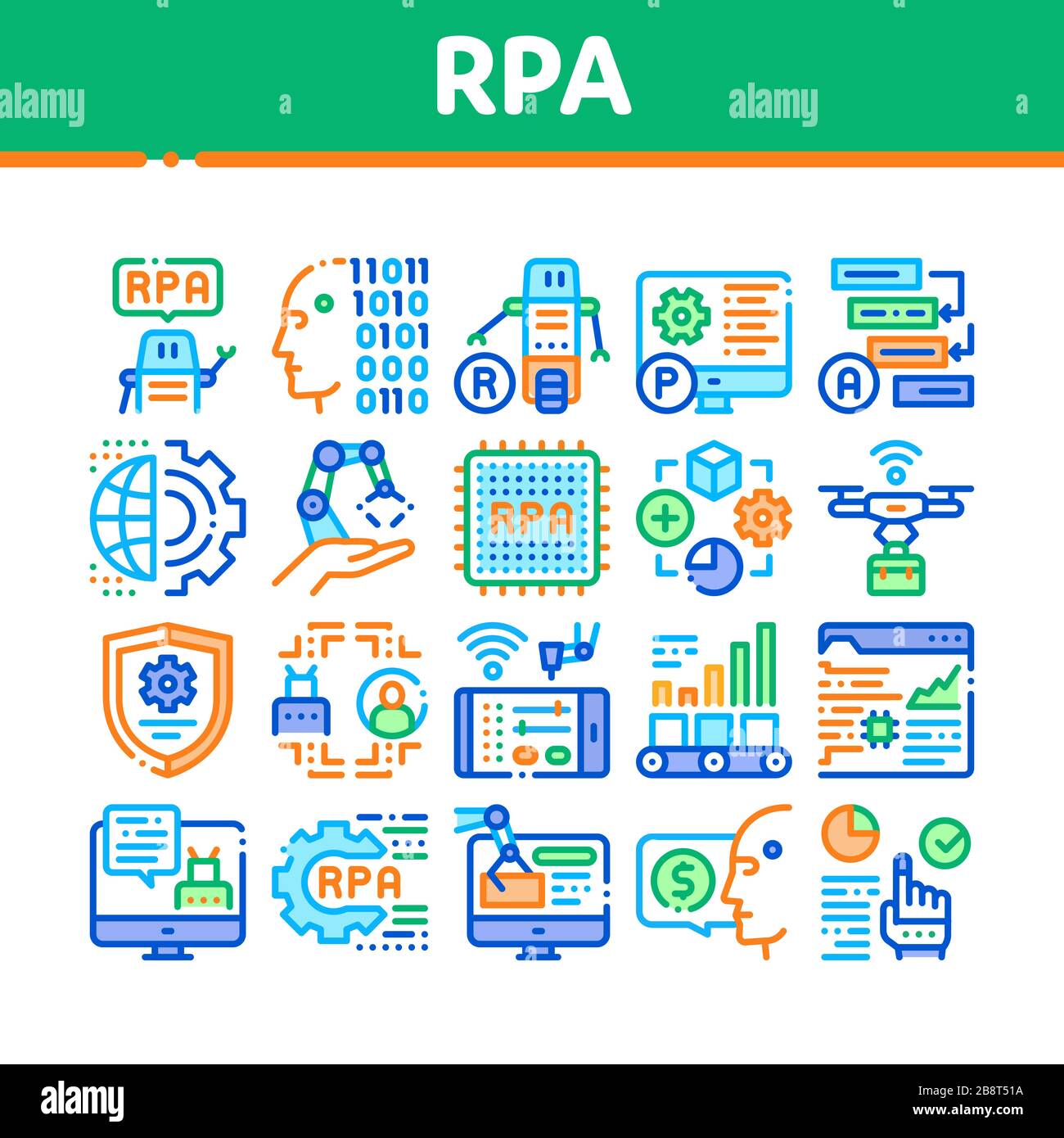 Rpa Robotic Process Automation Icons Set Vector Stock Vektor