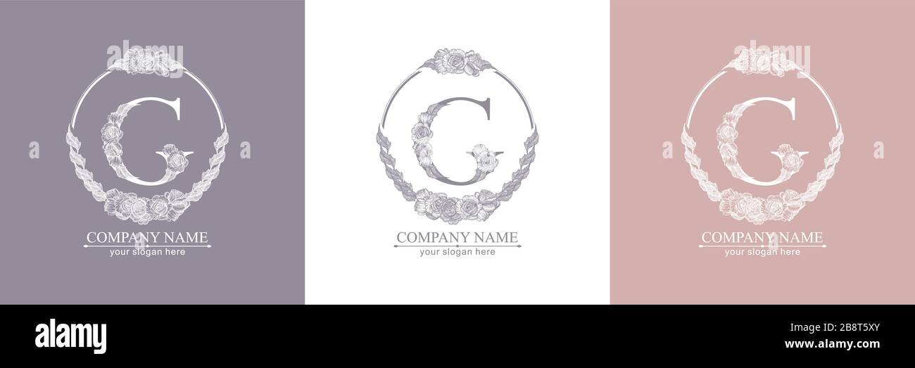 Buchstabe G-Logo oder Monogramm. Für Ihr Unternehmen. Vektorzeichen. Blumenstil, schöne Rosen. Persönliches Logo. Stock Vektor