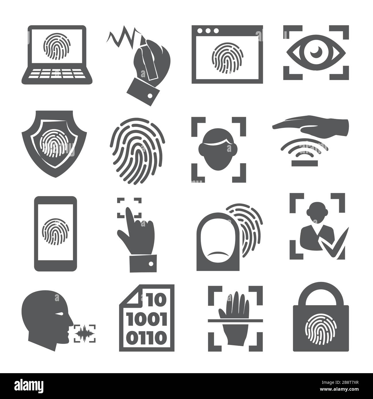 Biometrische Symbole auf weißem Hintergrund Stock Vektor