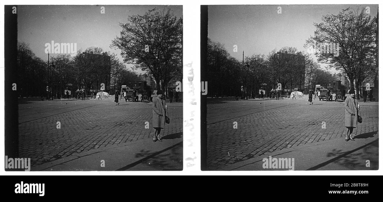 MARTIN PLACE-Nadaud, 20. BEZIRK, PARIS Place Martin-Nadaud, Paris (XXème arr.). 1920-1940. Vue stéréoscopique anonyme. Paris, musée Carnavalet. Stockfoto