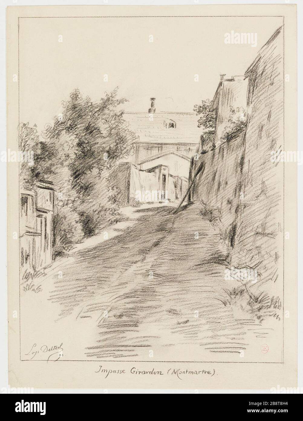 Sackgasse Girardon (Montmartre). (Eingetragener Titel (Brief)) - Impasse Giradon, 18. (Dummy-Titel) Stockfoto