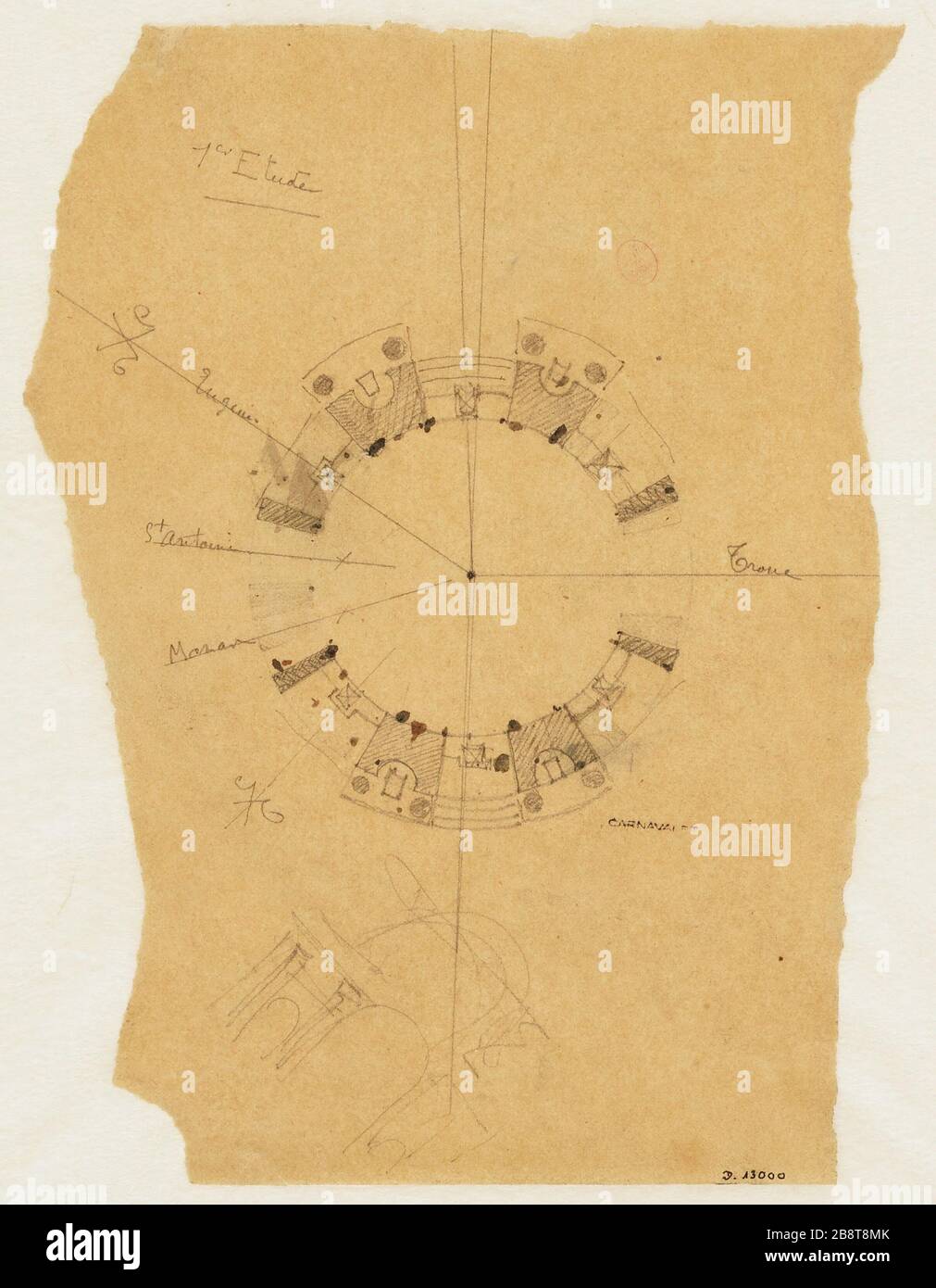 Plan vorgeschlagenes Denkmal zur Thronbesteigung (Dummy Title) Plan and Project Monument Square Throne Present Place of the Nation, 12. Distrikt. (Dummy-Titel) Stockfoto