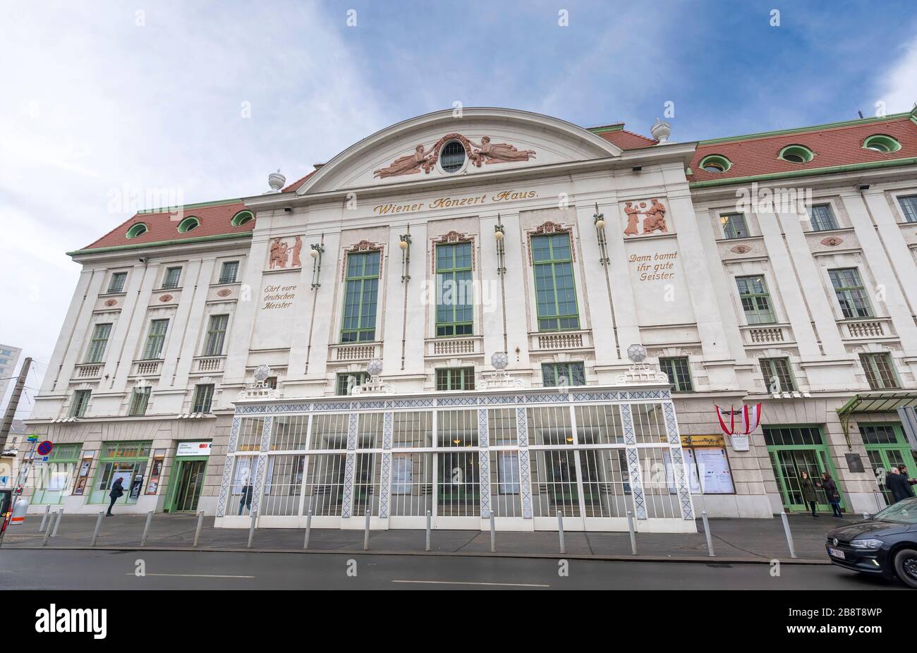 Wien, Österreich. Fassade des Wiener Konzerthauses, Konzertsaal im Zentrum von Wien Stockfoto