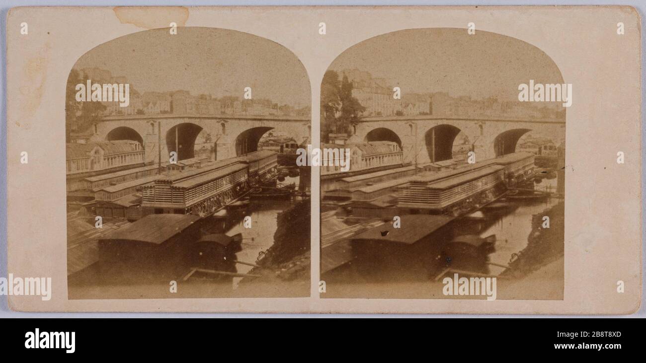 Le Pont-Marie?, 4. Bezirk, Paris. Ufer der seine Le Pont-Marie ?, Paris (IVème arr.). Photographie anonyme. Papieralbuminé. Entre, die Jahre von 185-1863. Paris, musée Carnavalet. Stockfoto