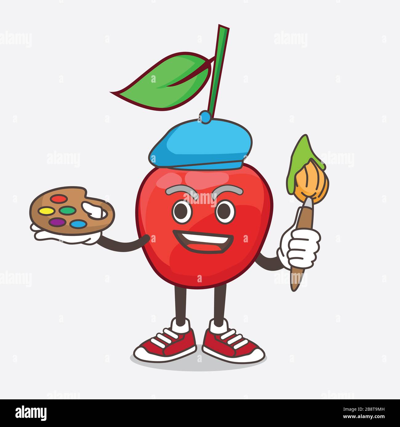 Eine Illustration von Bing Cherry Cartoon-Maskottchen-Maler-Stil mit Kunstbürste Stockfoto