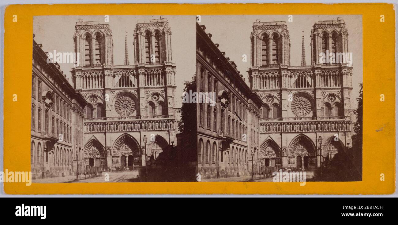 Notre Dame und das Hospiz Foundling, 4. Bezirk, Paris L'église Notre-Dame et l'Hospice des Enfants-Trouvés, Paris (IVème arr.). Photographie anonyme. Papieralbuminé. Entre, die er in den Jahren von 185-2. Paris, musée Carnavalet. Stockfoto