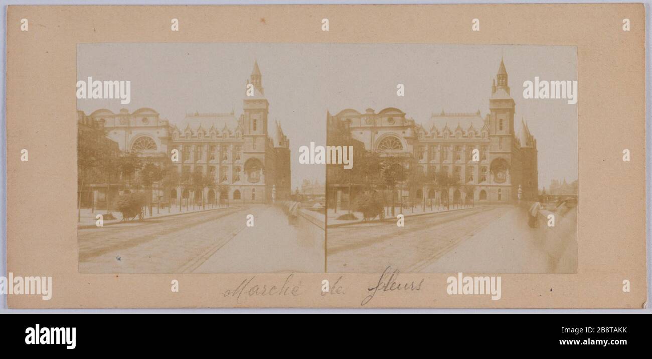 Quai de Corse, 4. Bezirk. Der Uhrturm und der Justizpalast, 1. Bezirk, Paris Quai de Corse, Paris (IVème arr.). La Tour de l'Horloge et le Palais de Justice, Paris (Ier arr.). Photographie anonyme. Papieralbuminé. Vers. Paris, musée Carnavalet. Stockfoto