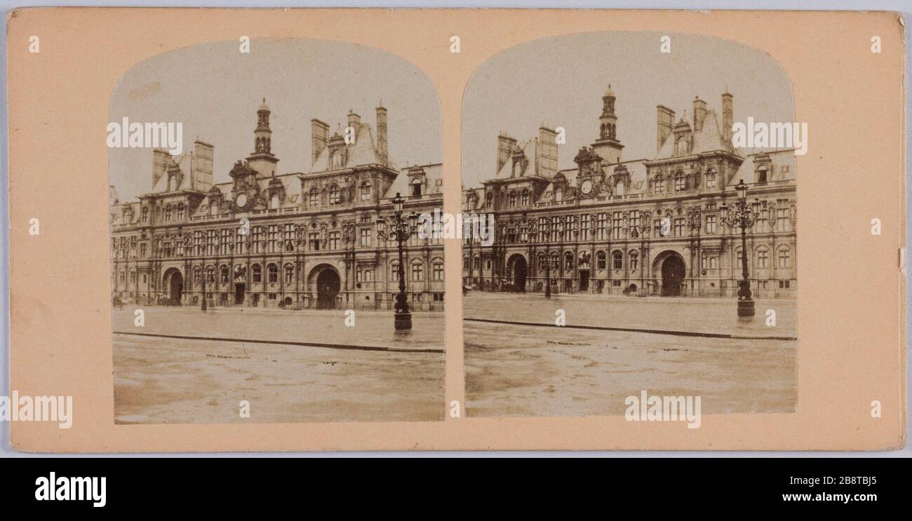 Hotel de Ville (anc.), 4. Bezirk, Paris. Rathaus Hôtel-de-Ville, Paris (IVème arr.). Photographie anonyme. Tirage sur Papier albuminé. vers 1853-1863. Paris, musée Carnavalet. Stockfoto