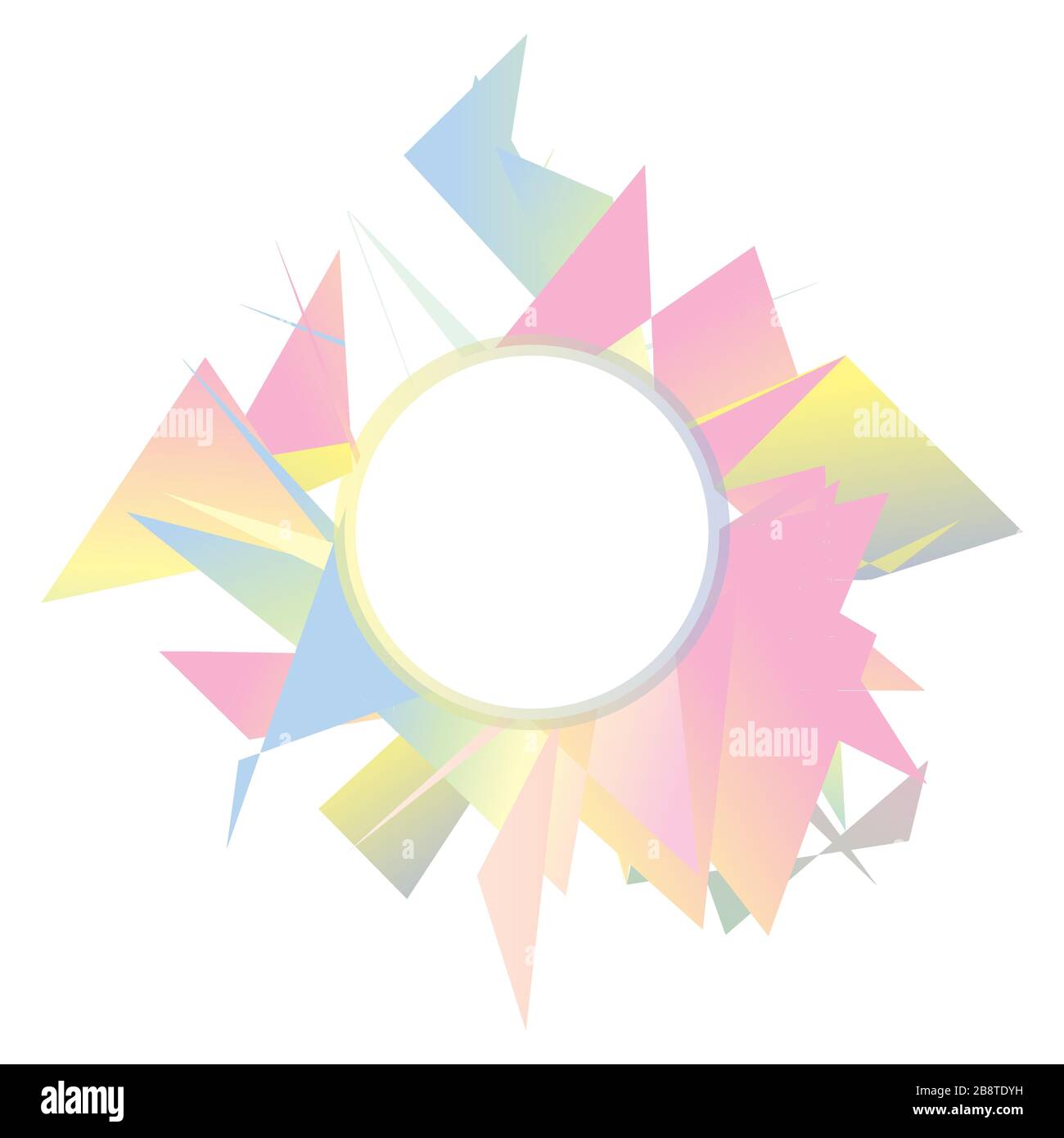 Farbenfroher Gradient polygonale Flecken auf weißem Hintergrund. Rahmen für zerbrochene Glasstücke Stock Vektor