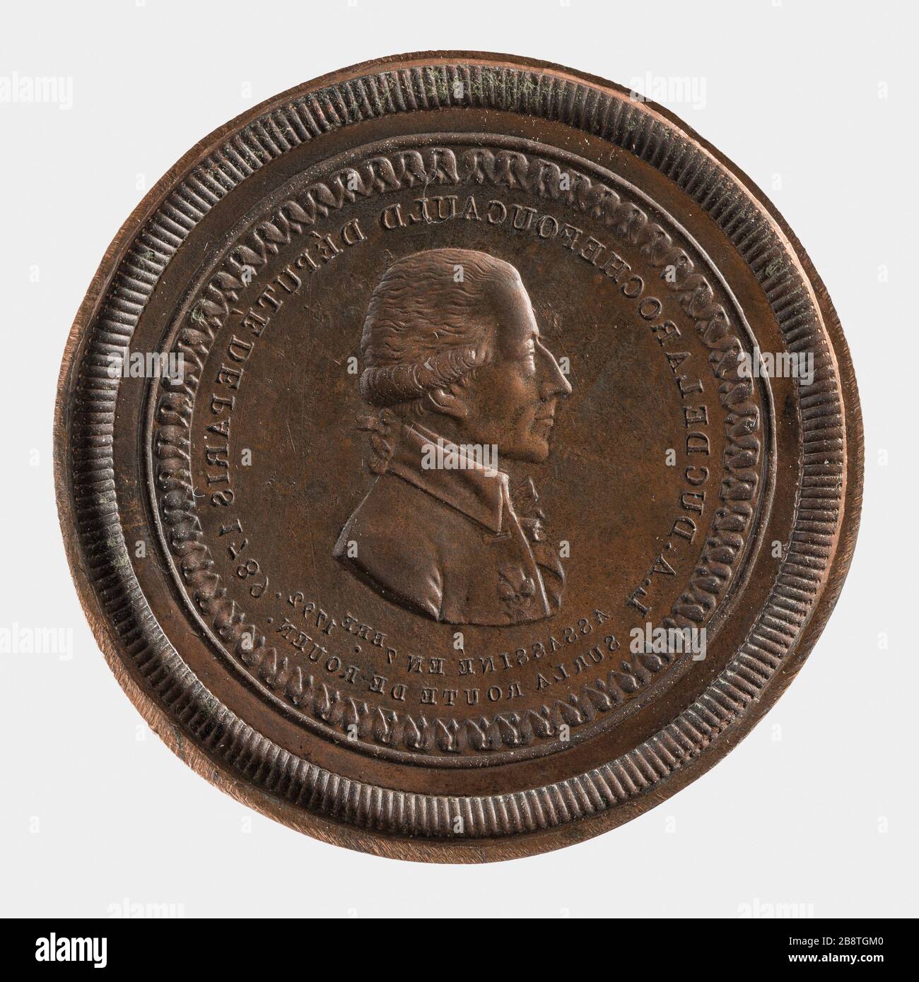 Louis-Alexandre, Duc de La Rochefoucauld d'Enville (1743-1796), Mitglied der Nationalversammlung (1789-1791), 1801 'Louis-Alexandre, duc de La Rochefoucauld d'Enville (1743-173), député à l'Assemblée nationale (1789-1791), 1801'. Métal. Paris, musée Carnavalet. Stockfoto