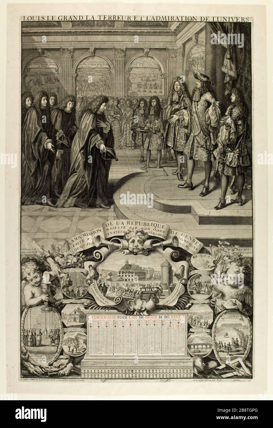 Almanach für das Jahr 1686/Louis der große, Terror und Bewunderung des Universums Anonyme. 'Almanach pour l'année 1686 / Louis le Grand, la terreur et l'bewundernsation de l'univers'. En1686-1686. Paris, musée Carnavalet. Stockfoto