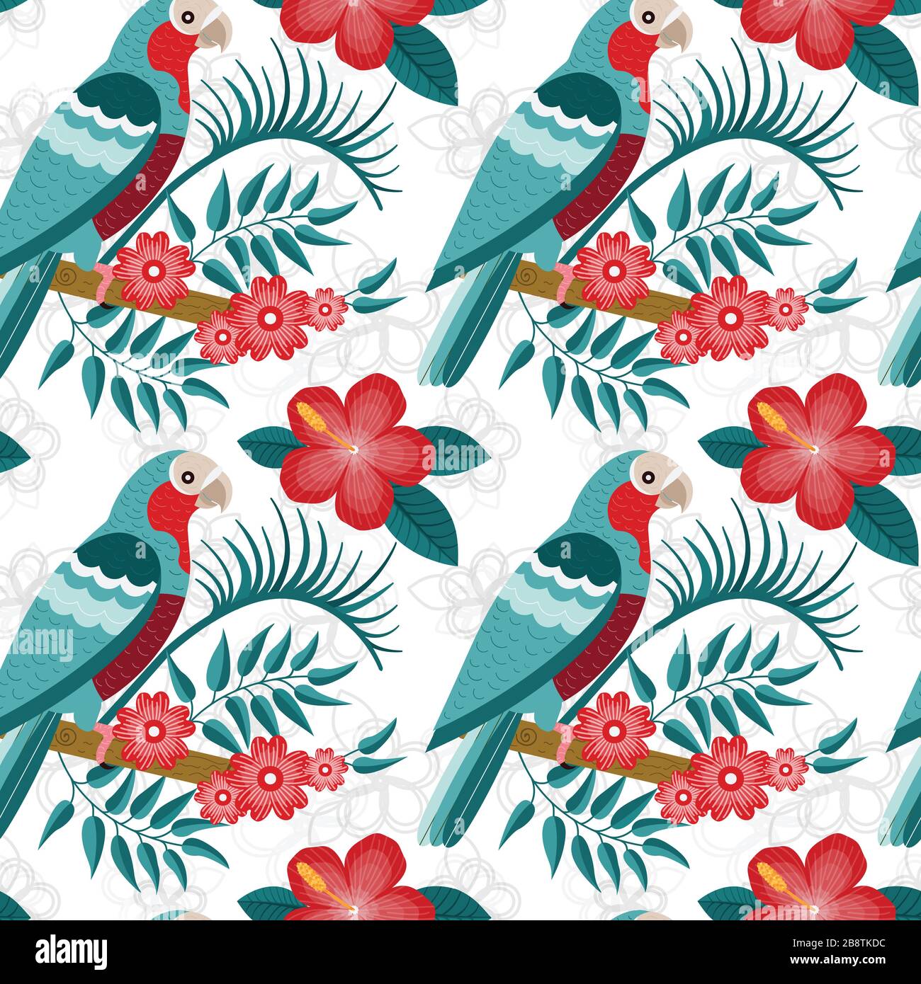 Flaches Rot Bekröntes Nahtloses Muster Für Amazon Parrot Stock Vektor