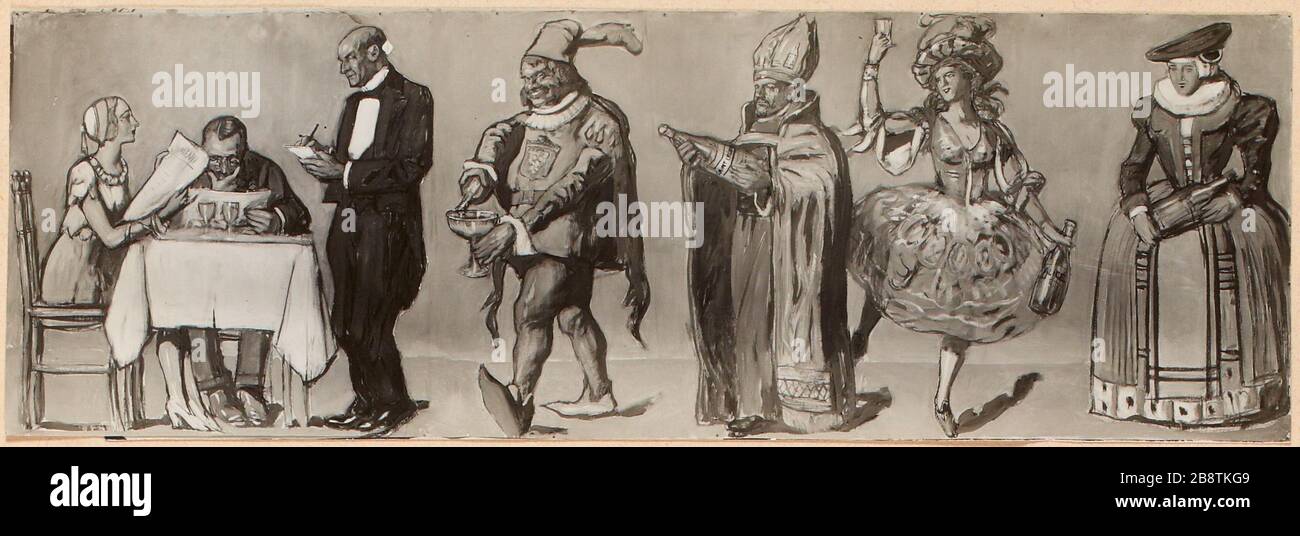 Fotografische Freskenbilder Lucien Jonas, House Marshals. Eine Akte von Menschen mit Essen in den Händen. 8 rue Jean Goujon 8. Bezirk, Paris. (Dummy-Titel) Stockfoto