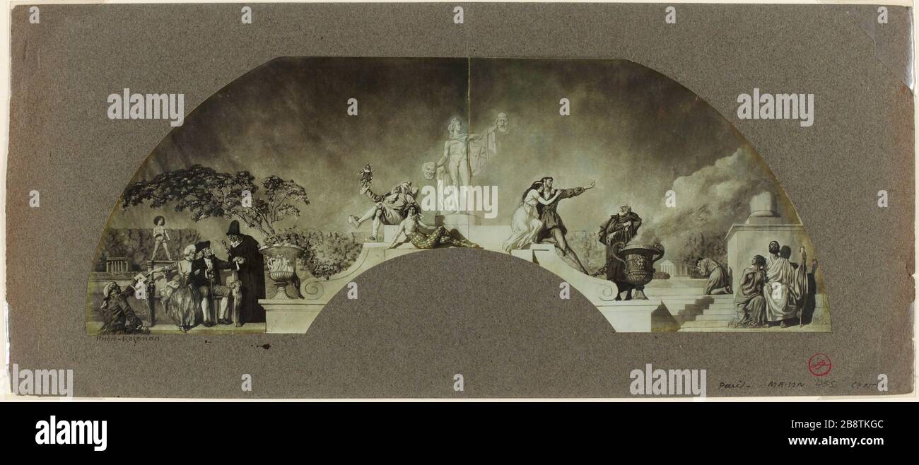 Fotografie mit von Lucien Jonas gemalten Schildern des Ballsaals des Hauses Central. 8 rue Jean Goujon 8. Bezirk, Paris. (Zugewiesener Titel) Stockfoto