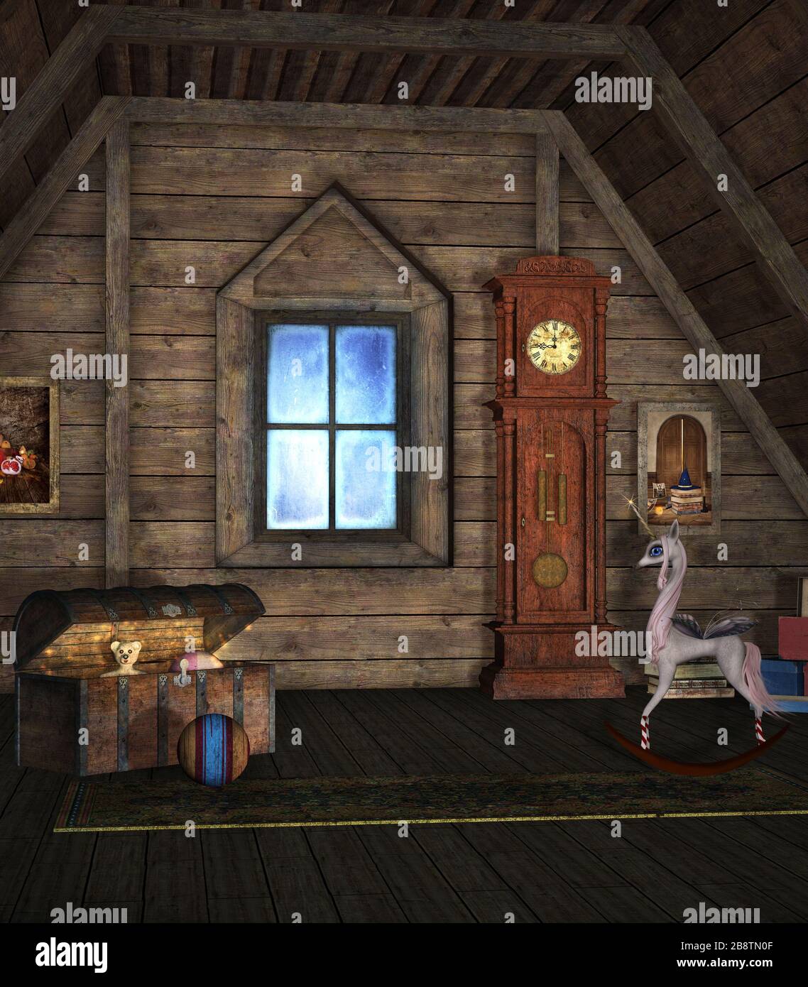 Altes Dachgeschoss mit vergessenen Spielzeugen Ihrer Kindheit Stockfoto