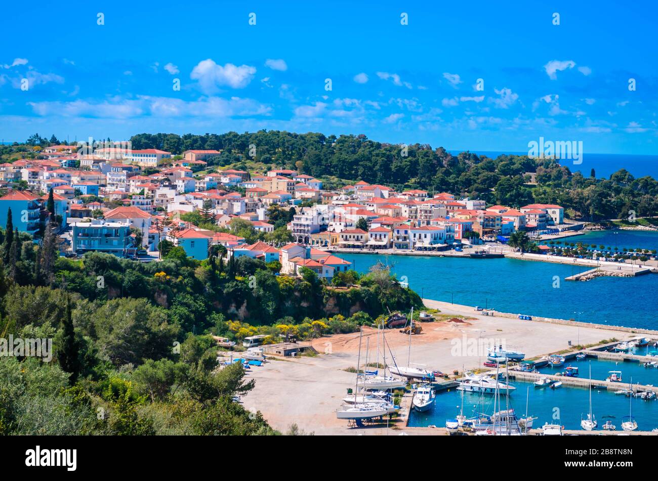 Pylos auch unter dem italienischen Namen Navarino bekannt, ist die schöne Küstenstadt der Gemeinde Messenia an der Südwestküste des Peloponn Stockfoto