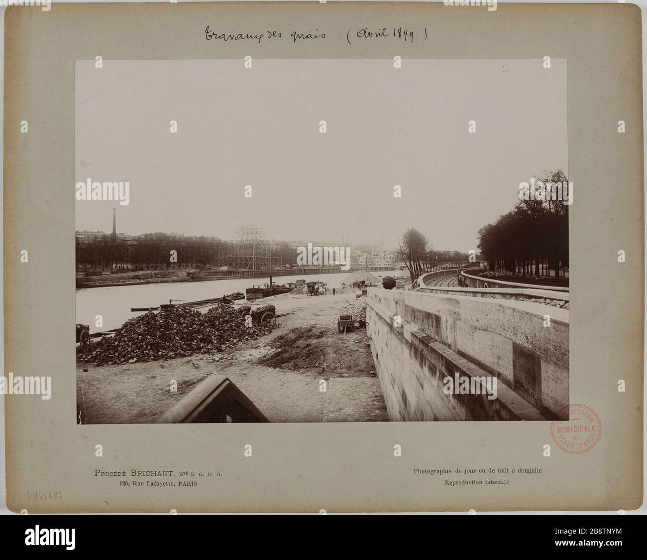 Docks Works (April 1899). Die Arbeiten an der seine für die Universalausstellung 1900. Travaux sur les quais de seine pour l'Exposition Universelle de 1900. Tirage gélatino-argentique, 1899. Paris, musée Carnavalet. Stockfoto