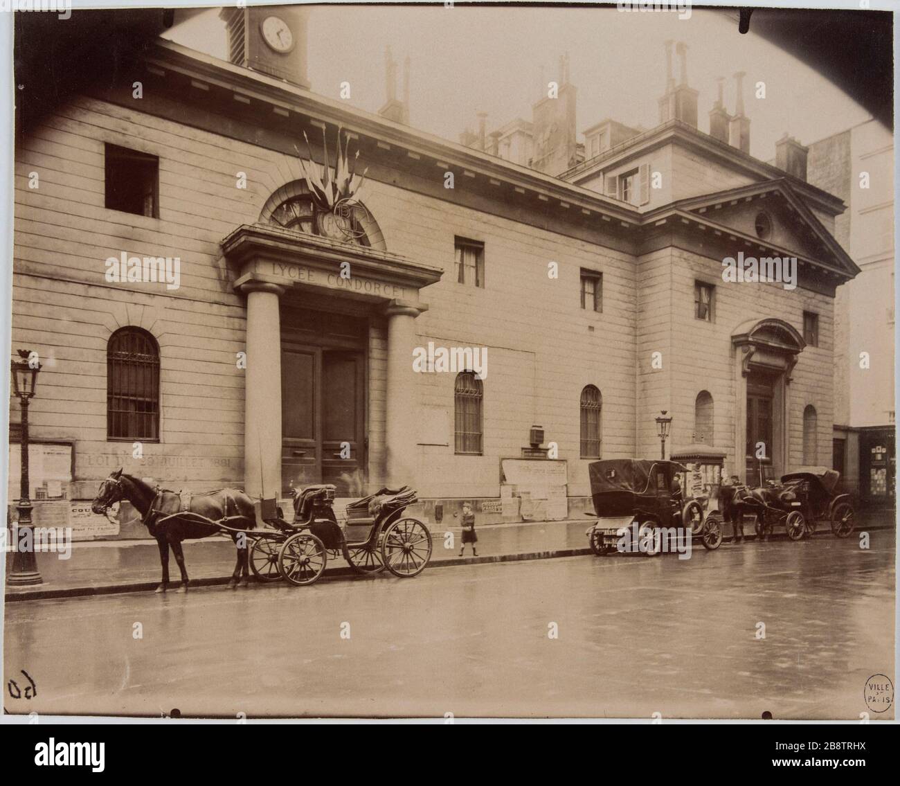 Caumartin Nr. 65 (1916). Lycée Condorcet, 65 rue Caumartin, 9. Bezirk, Paris. "Lycée Condorcet, 65 rue de Caumartin, Paris (IXème arr.). "Das war das Jahr. Photographie d'Eugène Atget (1857-1927). Tirage sur Papier Albuminé. Im Jahr 1916. Paris, musée Carnavalet. Stockfoto