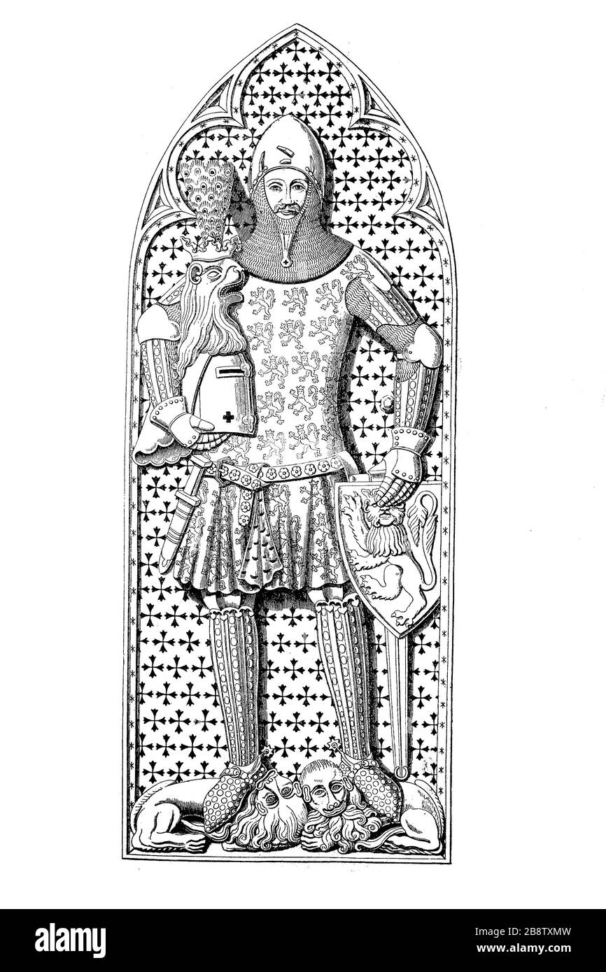Günther XXI, Graf von Schwarzburg-Blankenburg, 1304 - 14. Juni 1349, war ein deutscher Adeliger, der sich 1349 gegen König (und späteren Kaiser) Karl IV. Des Hauses Luxemburg als Gegenkönig, Grablege im Dom zu Frankfurt/Günther XXI., Graf von Schwarzburg-Blankenburg, 1304 - 14. Eingesetzt hatte. Juni 1349, war ein deutscher Adliger, der sich im Jahr 1349 gegen König (und spalter Kaiser) Karl IV. Aus dem Haus Luxemburg als Gleichkönig aufstellte, Grabmal im Dom zu Frankfurt, historisch, digital verbesserte Wiedergabe eines Originals aus dem 19. Jahrhundert / Digitale Reproduktion einer Stockfoto