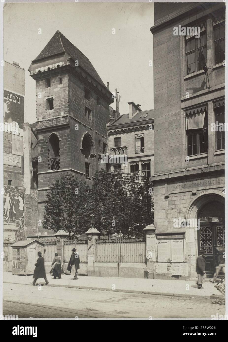 Turm von Johannes dem Fearless. Turm Johannes der Fearless, 2. Bezirk, Paris. La Tour Jean-sans-Peur, Paris (IIème arr.). Photographie anonyme. Paris, musée Carnavalet. Stockfoto