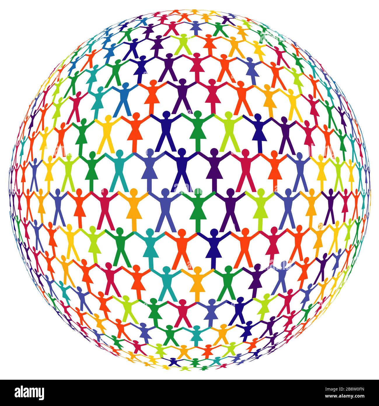 Eine Gruppe von Menschen in Form eines Globus, isoliert auf weißem Hintergrund. - Vektorgrafiken Stock Vektor