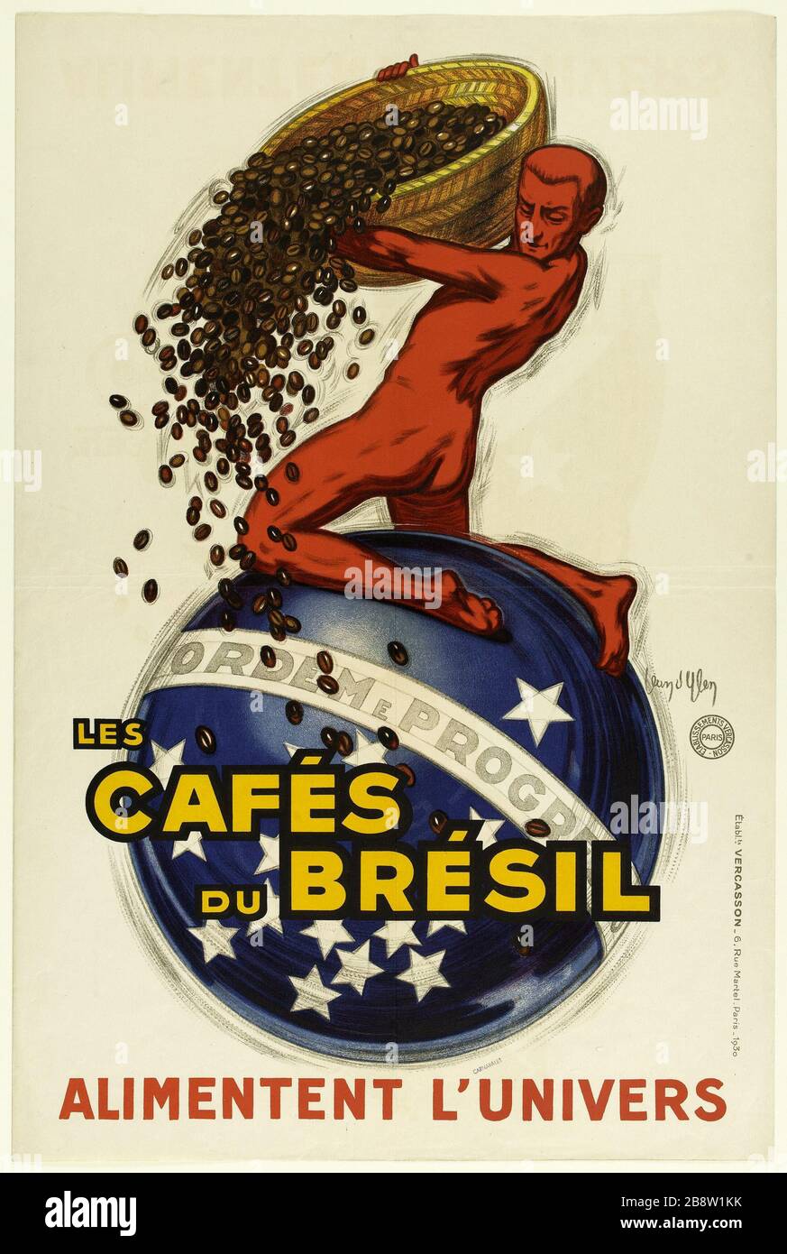 DIE CAFÉS BRASILIENS SPEISEN DAS UNIVERSUM Jean d'Ylen (1896-1938). "La marque de Café les cafés du Brésil". Lithographie couleur. 1930. Paris, musée Carnavalet. Stockfoto