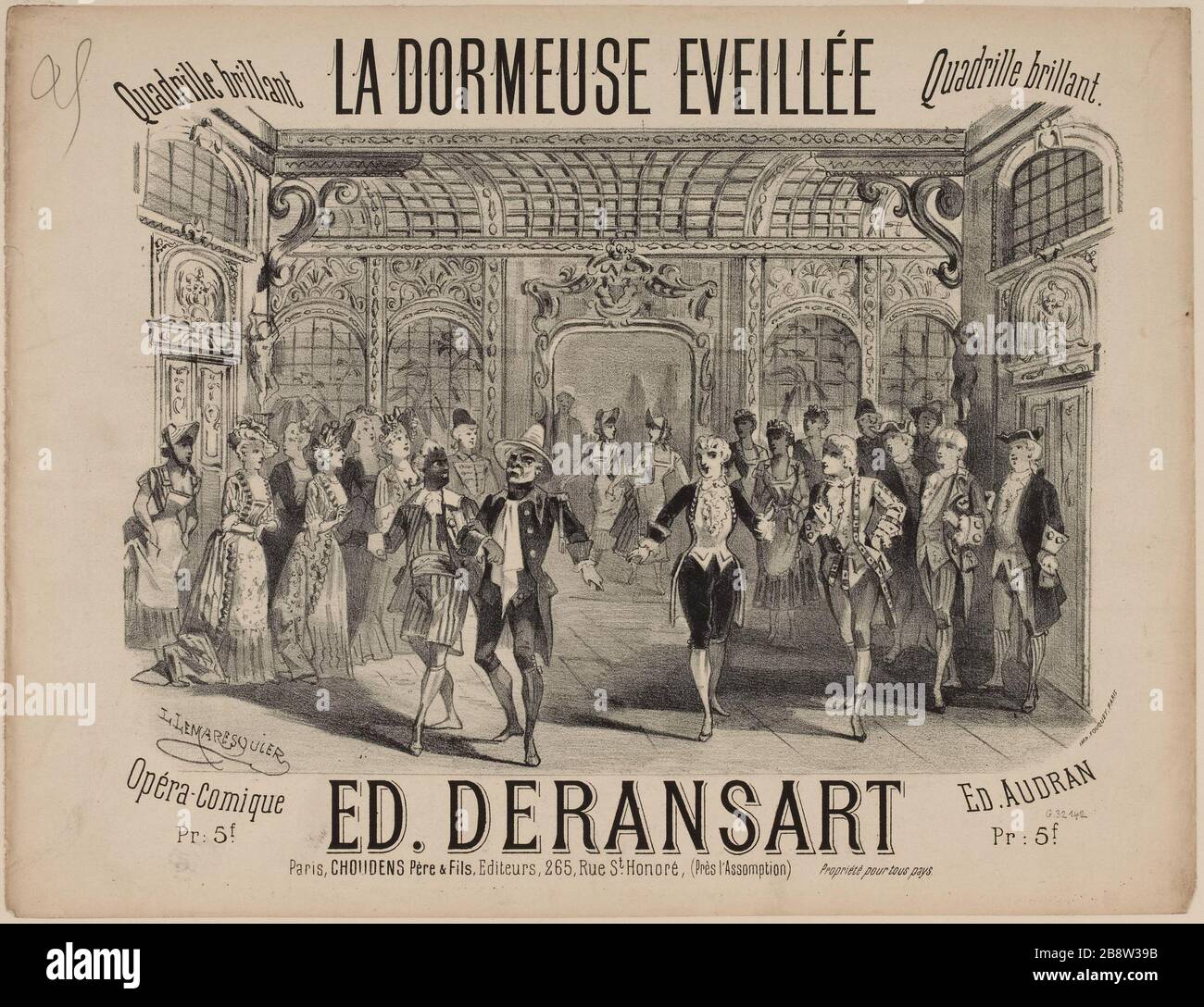 Der Schlafende erwachte, erzielte Titelseite von Quadrille E. Deransart nach Audran. Stockfoto