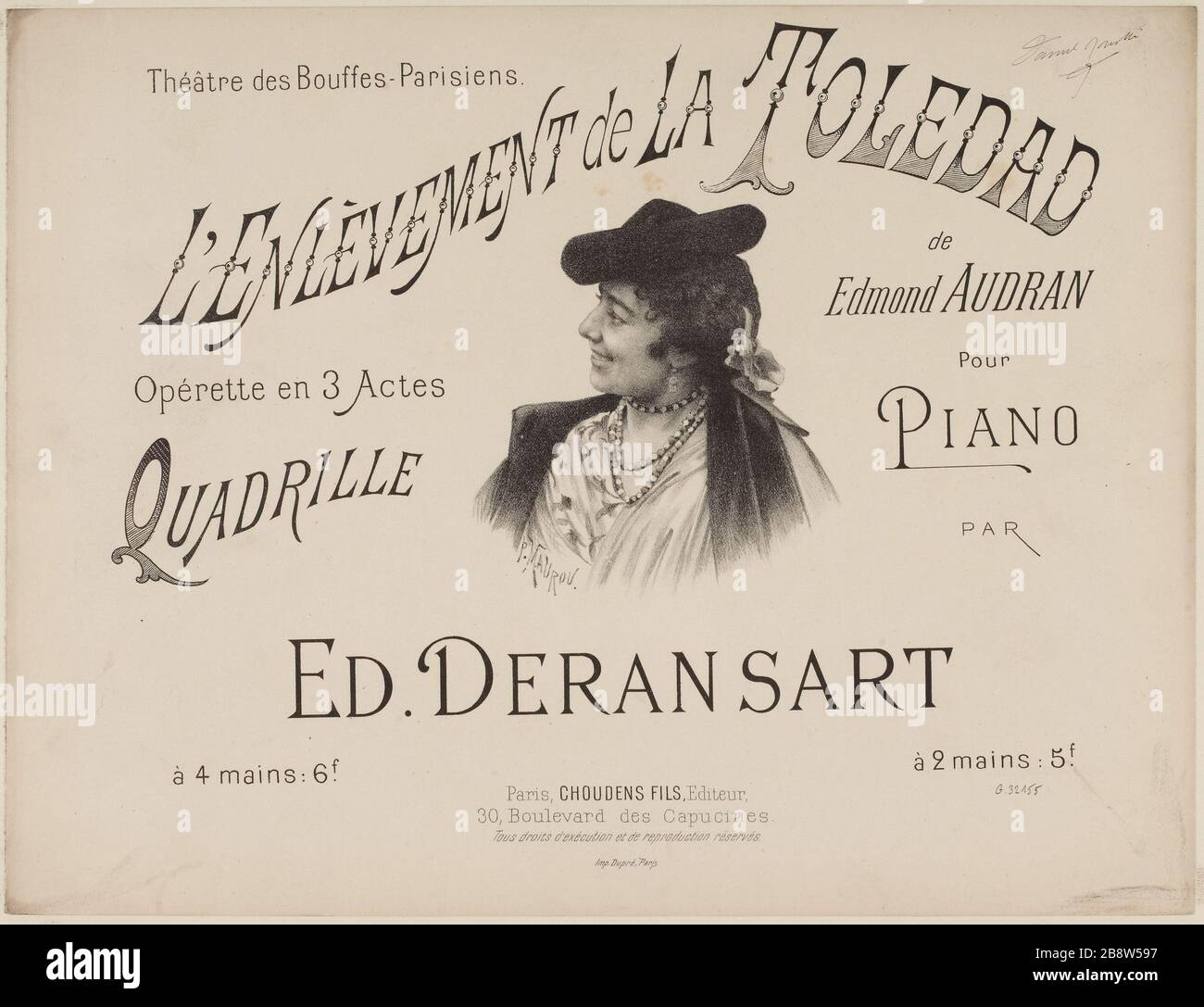 The Abduction of Toledad. Quadrille Score Page by Ed. Deransart nach E. Audran Stockfoto