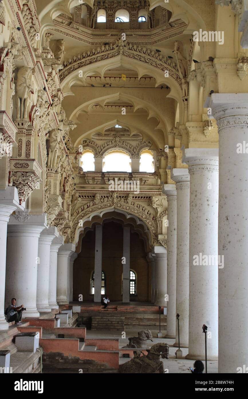 Thirumalai Nayak Palast ist ein Palast aus dem 17. Jahrhundert errichtet, im Jahre 1636 AD von König Tirumala Nayaka, ein König von Madurai Madurai Nayaka Dynastie, die regiert. Stockfoto