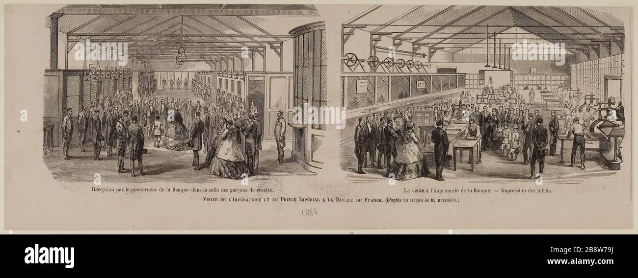 Besuchen Sie die impératrive und den Prinzgemahl zur Bank von Frankreich. Stockfoto