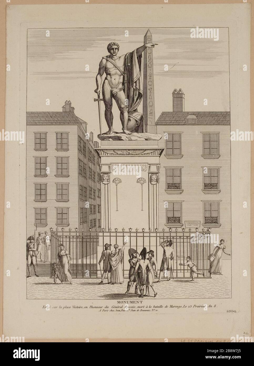 Denkmal / gebaut auf dem Siegesplatz zu Ehren des General der Essays, starb in der Schlacht von Marengo, 25. Prairial Jahr 8. Stockfoto