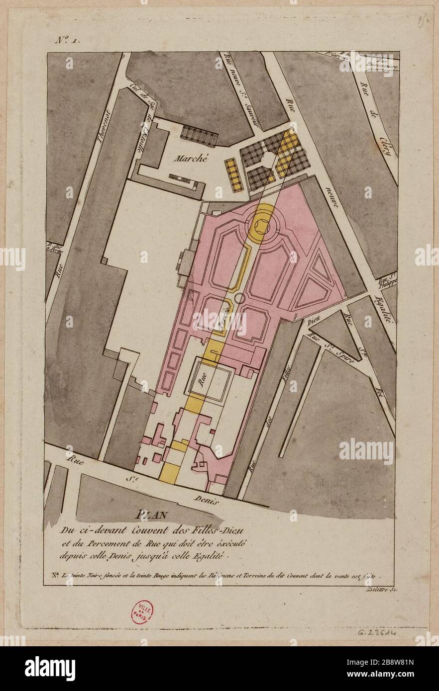 Karte / des ehemaligen Klosters der Filles-Dieu / und Straße langweilig ausgeführt werden / Denis seit dem gleichen. Stockfoto