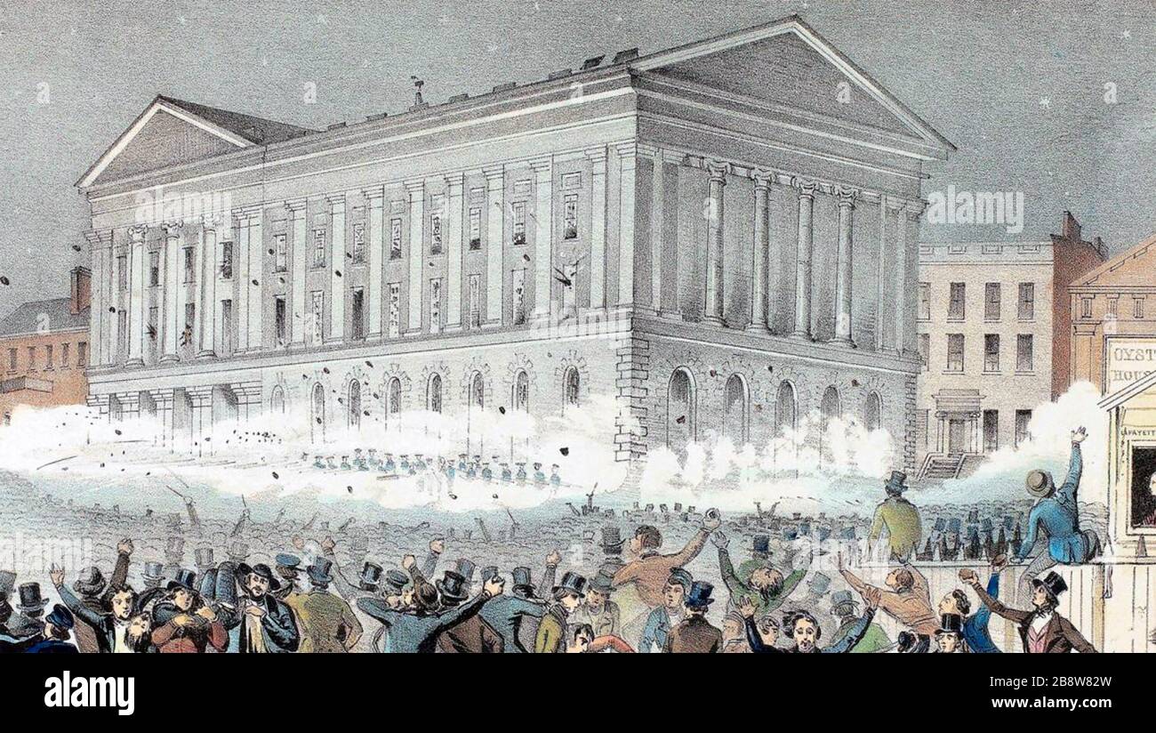 ASTOR PLACE AUFRUHR 10. Mai 1849 vor dem Astor Opera House, New York, Stockfoto