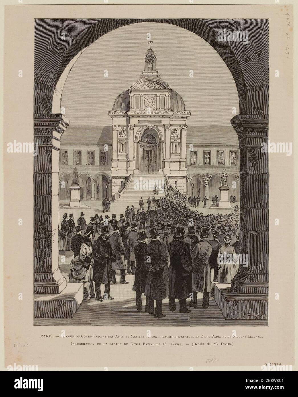 Paris. - der Hof des Konservatoriums für Kunst und Handwerk, wo die Statuen von Denis Papin und Denis Leblanc aufgestellt werden. / Einweihung der Statue von Denis Papin, 16. Januar. Stockfoto