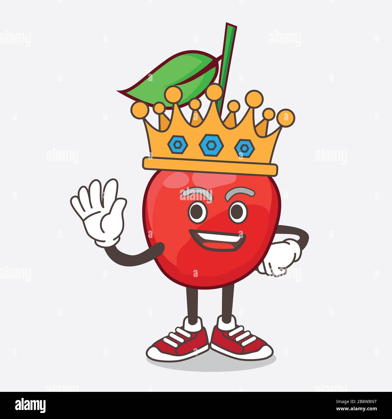 Eine Illustration der von King stilisierten Figur des Zeichentrick-Maskottchens Bing Cherry im Cartoon-Maskottchen-Design Stockfoto