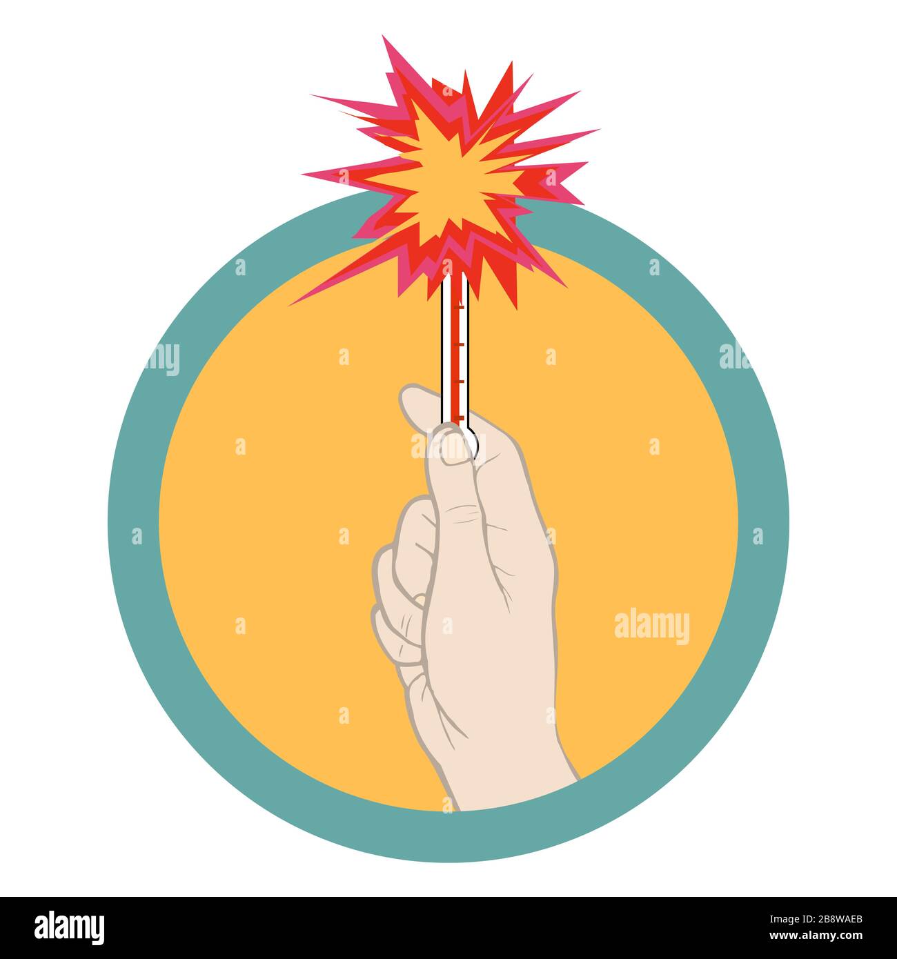 Handhalteres Thermometer. Person leidet an Grippe oder Kälte. Abbildung. Virus in China. Pneumonie Stopp. Stock Vektor