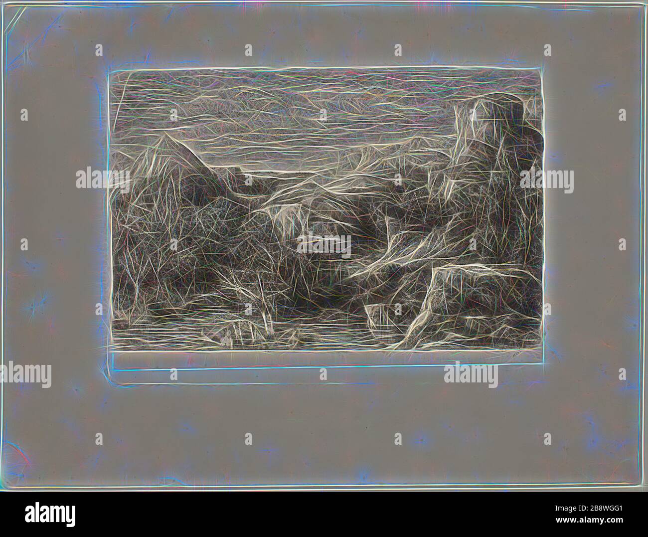 Badegäste in einem Bergpool, 1865, Rodolphe Bresdin, Französisch, 1825-1885, Frankreich, Radierung und Roulette auf elfenbeinfarbenem China-Papier auf weißem Taubpapier, 159 × 243 mm (Bild), 180 × 251 mm (Platte), 275 × 361 mm (Blatt), neu von Gibon vorgestellt, Design mit warmem, fröhlichem Glanz von Helligkeit und Lichtstrahlen. Klassische Kunst mit moderner Note neu erfunden. Fotografie, inspiriert vom Futurismus, die dynamische Energie moderner Technologie, Bewegung, Geschwindigkeit und Kultur revolutionieren. Stockfoto