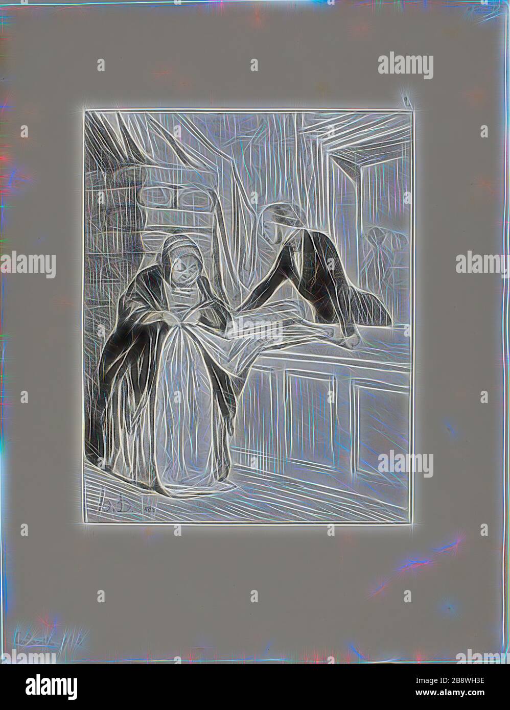 Der Verkäufer Hokuspokus. - Ein Design aus der Mode. Diese Art von Gewebe hat eine herrliche Schatten, Madame ist die erste, der ich gezeigt habe es…. Alle unsere jungen Frauen werden einander auseinander zu reißen. Was für ein charmantes Design…. es wäre wunderbar Blick auf solch eine elegante Form…. Sie brauchen dies, Madame, Platte 2 von Les Carottes 1844 Honoré Victorin Daumier (Französisch, 1808-1879), gedruckt von Aubert & Cie (Französisch, Aktive aus dem 19. Jahrhundert), später in Le Charivari (Französisch, 1832-1915), Text von Ernest Jaime (Französisch, 1802-1884), Frankreich, Lithographie in Schwarz auf Weiß webte Papier, 224 × 178 m veröffentlicht. Stockfoto