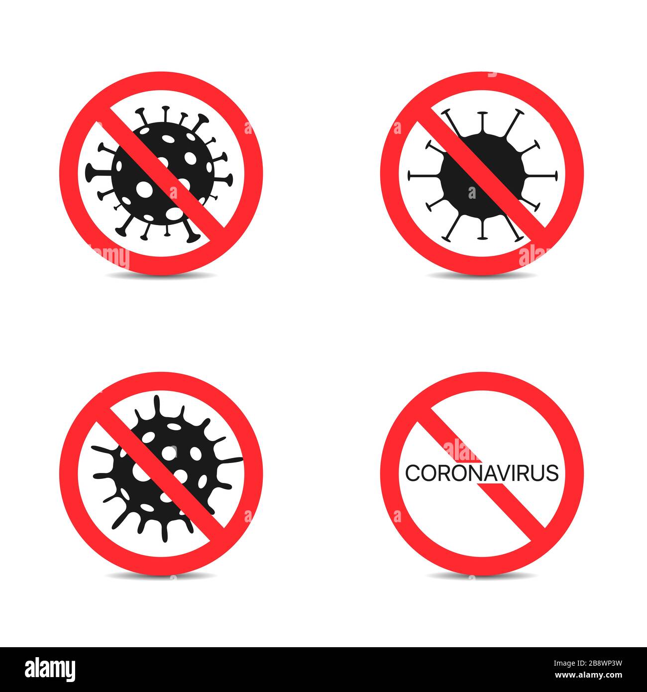 Coronavirus-Symbole mit roten Zeichen verbieten Stock Vektor