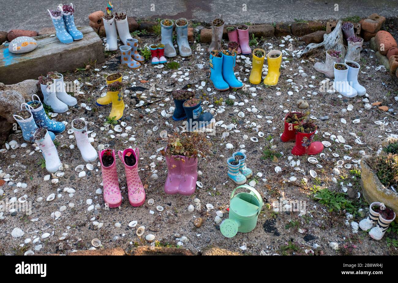 Welly Boot Gardens St Monans Harbour Fife, Schottland. Stockfoto