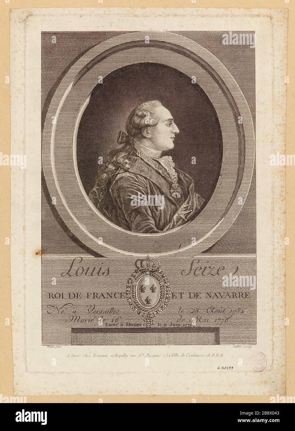 Louis Seize / König von Frankreich und Navarra / geboren in Versailles 23. August 1754 / verheiratet 16. Mai 1770 / Heilig Rheim am 11. Juni 1775 Stockfoto