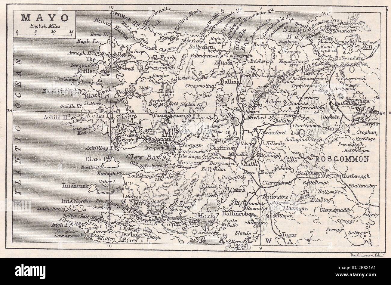 Jahrgangskarte von Mayo, Irland, 1930er Jahre. Stockfoto