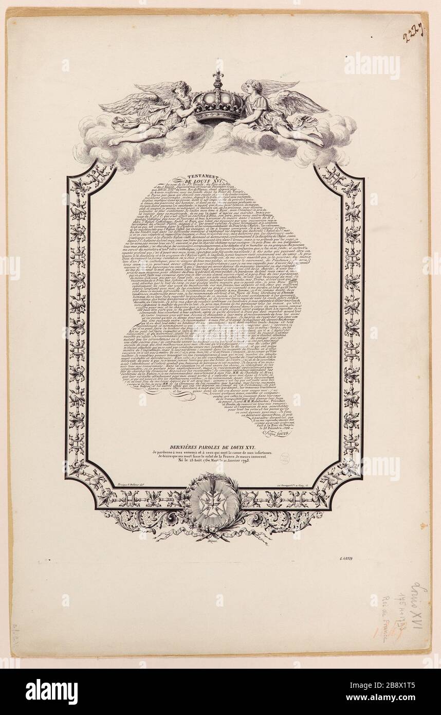 Testamente von Ludwig XVI. // Letzte Worte von Ludwig XVI Stockfoto